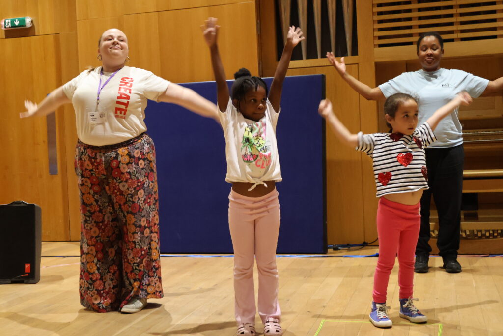 Young carers dancing at the inspired:arts showcase in Hammersmith.